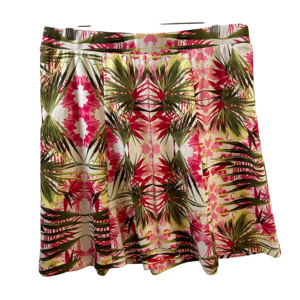 INC International Concepts Woman Skirt 0X Pink Green Tropical Palm Leaf Floral